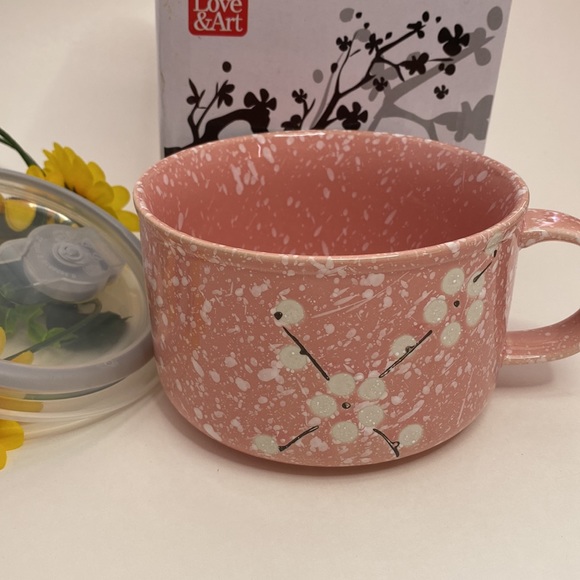 Ramen or soup mug/bowl with cover NWT cherry blossom floral design - Picture 4 of 16